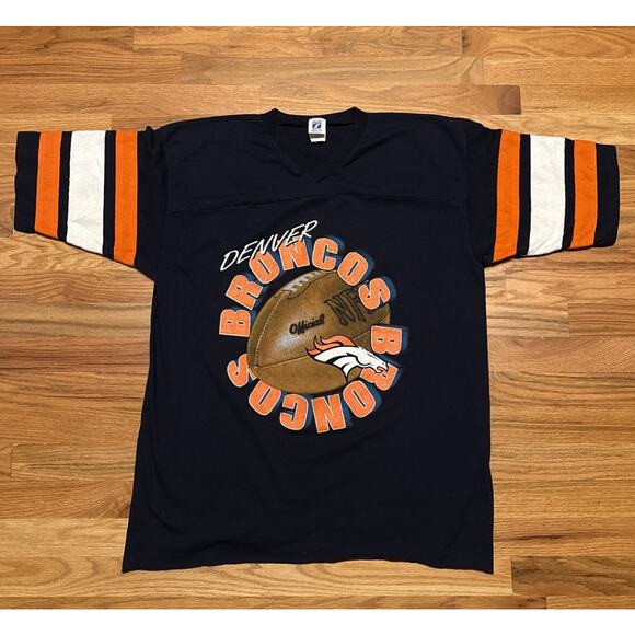 VTG 90s Logo 7 Denver Broncos Shirt Adult Extra Large Blue Big Logo Football - Picture 1 of 9